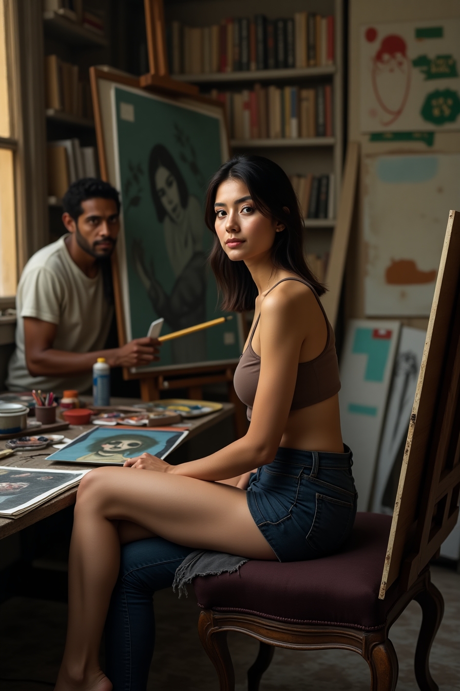 Flux_Dev_An_artist_with_a_focused_expression_sits_at_an_easel__0